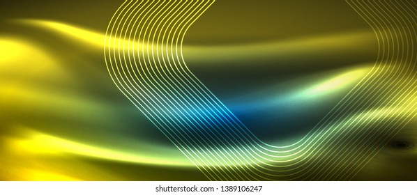 Neon glowing techno lines, hi-tech futuristic abstract background template with square shapes, vector design