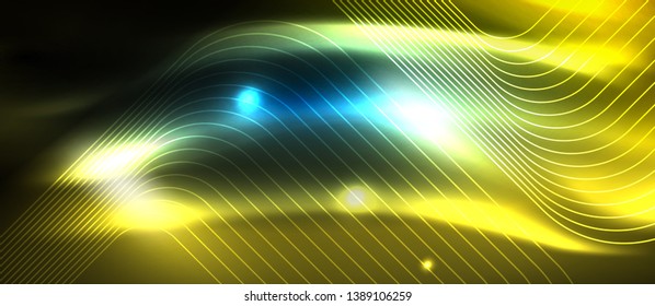 Neon glowing techno lines, hi-tech futuristic abstract background template with square shapes, vector design
