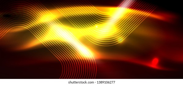Líneas tecno brillantes de neón, plantilla de fondo abstracto de alta tecnología futurista con formas cuadradas, diseño vectorial