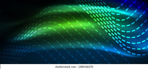 Neon glowing techno lines, hi-tech futuristic abstract background template with square shapes, vector design