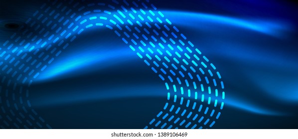 Neon glowing techno lines, hi-tech futuristic abstract background template with square shapes, vector design