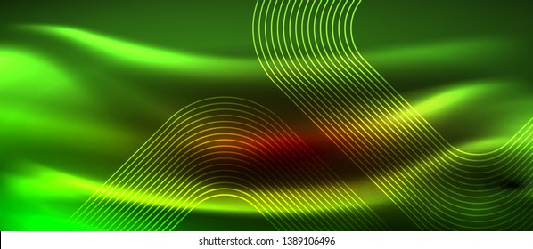 Líneas tecno brillantes de neón, plantilla de fondo abstracto de alta tecnología futurista con formas cuadradas, diseño vectorial