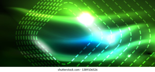 Neon glowing techno lines, hi-tech futuristic abstract background template with square shapes, vector design