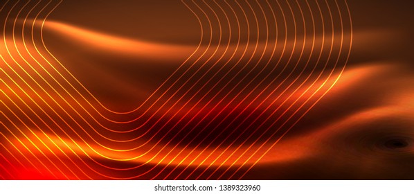 Neon glowing techno lines, hi-tech futuristic abstract background template with square shapes, vector design