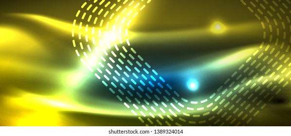 Neon glowing techno lines, hi-tech futuristic abstract background template with square shapes, vector design