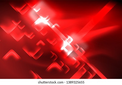 Neon glowing techno lines, hi-tech futuristic abstract background template with square shapes and lines