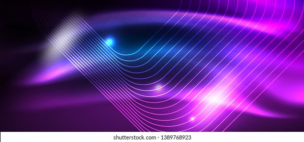 Líneas tecno brillantes de neón, plantilla de fondo abstracto de alta tecnología futurista con formas cuadradas, diseño vectorial