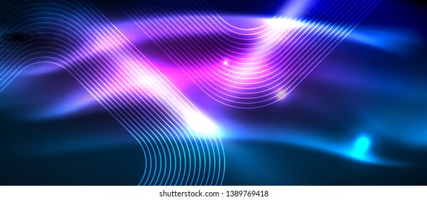 Neon glowing techno lines, hi-tech futuristic abstract background template with square shapes, vector design