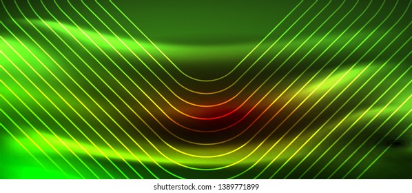 Neon glowing techno lines, hi-tech futuristic abstract background template with square shapes, vector design