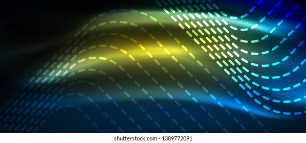 Líneas tecno brillantes de neón, plantilla de fondo abstracto de alta tecnología futurista con formas cuadradas, diseño vectorial