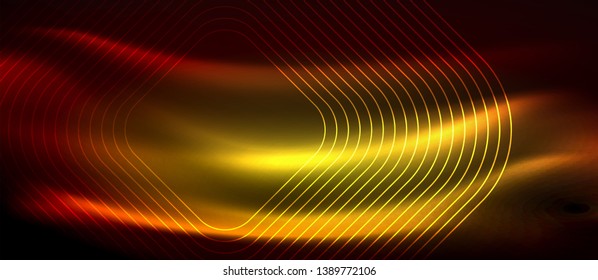 Líneas tecno brillantes de neón, plantilla de fondo abstracto de alta tecnología futurista con formas cuadradas, diseño vectorial