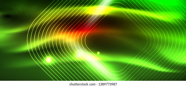 Líneas tecno brillantes de neón, plantilla de fondo abstracto de alta tecnología futurista con formas cuadradas, diseño vectorial