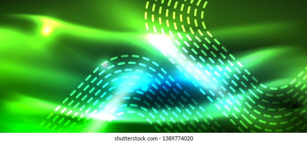 Neon glowing techno lines, hi-tech futuristic abstract background template with square shapes, vector design