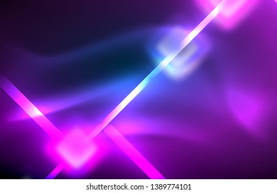 Neon glowing techno lines, hi-tech futuristic abstract background template with square shapes and lines