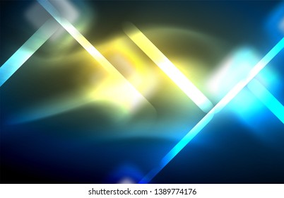 Neon glowing techno lines, hi-tech futuristic abstract background template with square shapes and lines