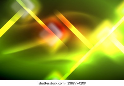 Neon glowing techno lines, hi-tech futuristic abstract background template with square shapes and lines