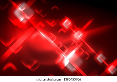 Neon glowing techno lines, hi-tech futuristic abstract background template with square shapes and lines
