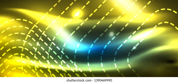 Líneas tecno brillantes de neón, plantilla de fondo abstracto de alta tecnología futurista con formas cuadradas, diseño vectorial