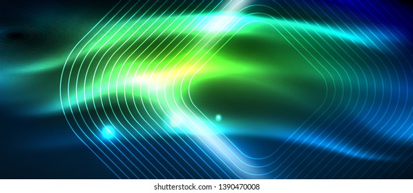 Neon glowing techno lines, hi-tech futuristic abstract background template with square shapes, vector design