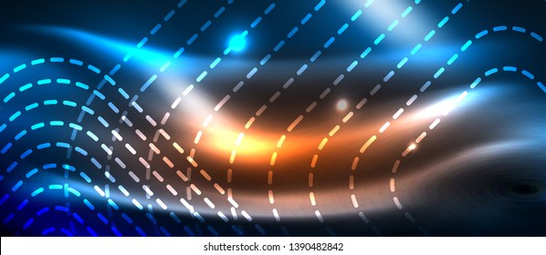 Neon glowing techno lines, hi-tech futuristic abstract background template with square shapes, vector design