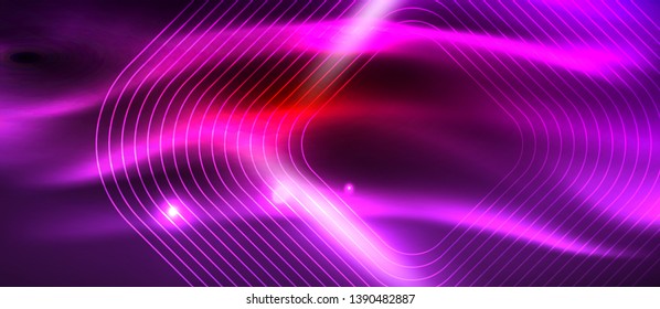 Neon glowing techno lines, hi-tech futuristic abstract background template with square shapes, vector design