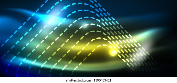 Neon glowing techno lines, hi-tech futuristic abstract background template with square shapes, vector design