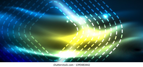 Neon glowing techno lines, hi-tech futuristic abstract background template with square shapes, vector design