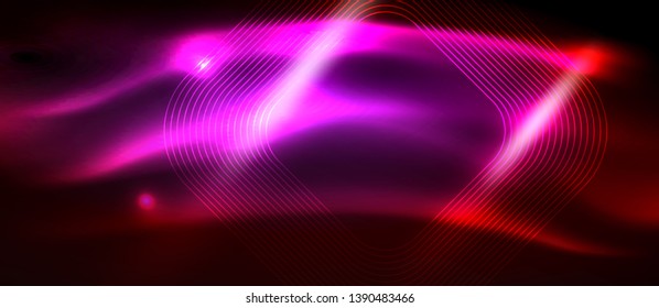 Líneas tecno brillantes de neón, plantilla de fondo abstracto de alta tecnología futurista con formas cuadradas, diseño vectorial
