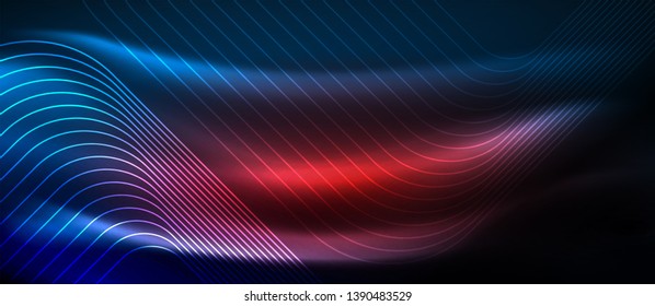 Neon glowing techno lines, hi-tech futuristic abstract background template with square shapes, vector design