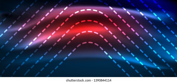 Neon glowing techno lines, hi-tech futuristic abstract background template with square shapes, vector design