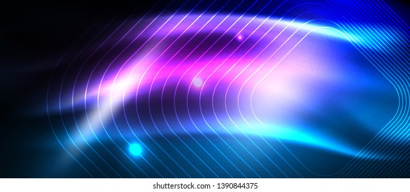 Líneas tecno brillantes de neón, plantilla de fondo abstracto de alta tecnología futurista con formas cuadradas, diseño vectorial