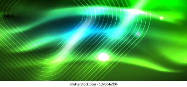 Neon glowing techno lines, hi-tech futuristic abstract background template with square shapes, vector design