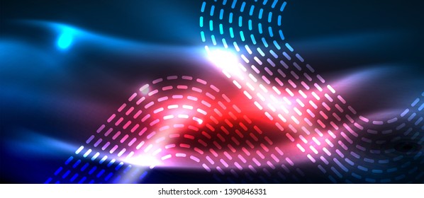 Neon glowing techno lines, hi-tech futuristic abstract background template with square shapes, vector design