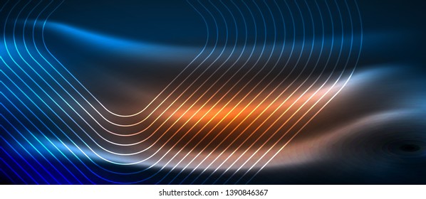 Neon glowing techno lines, hi-tech futuristic abstract background template with square shapes, vector design