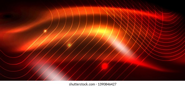 Neon glowing techno lines, hi-tech futuristic abstract background template with square shapes, vector design