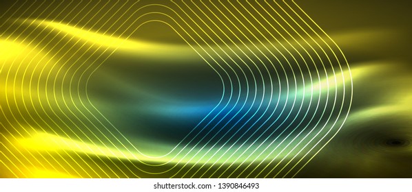 Líneas tecno brillantes de neón, plantilla de fondo abstracto de alta tecnología futurista con formas cuadradas, diseño vectorial
