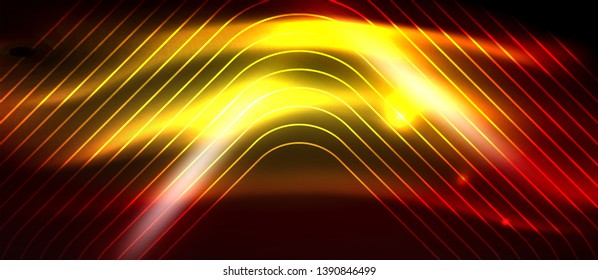 Neon glowing techno lines, hi-tech futuristic abstract background template with square shapes, vector design