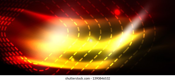 Neon glowing techno lines, hi-tech futuristic abstract background template with square shapes, vector design