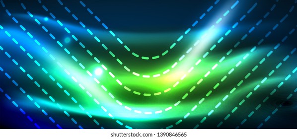 Líneas tecno brillantes de neón, plantilla de fondo abstracto de alta tecnología futurista con formas cuadradas, diseño vectorial