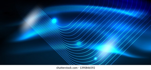 Líneas tecno brillantes de neón, plantilla de fondo abstracto de alta tecnología futurista con formas cuadradas, diseño vectorial