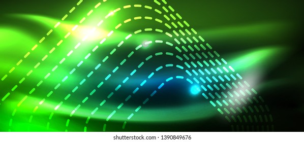 Líneas tecno brillantes de neón, plantilla de fondo abstracto de alta tecnología futurista con formas cuadradas, diseño vectorial