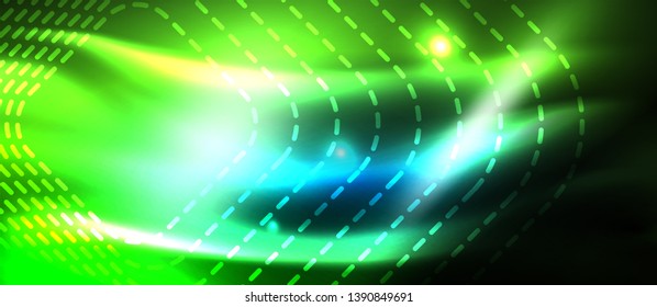 Neon glowing techno lines, hi-tech futuristic abstract background template with square shapes, vector design