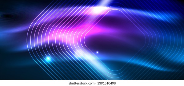Neon glowing techno lines, hi-tech futuristic abstract background template with square shapes, vector design