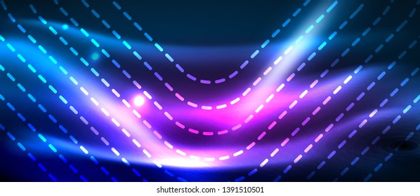 Líneas tecno brillantes de neón, plantilla de fondo abstracto de alta tecnología futurista con formas cuadradas, diseño vectorial