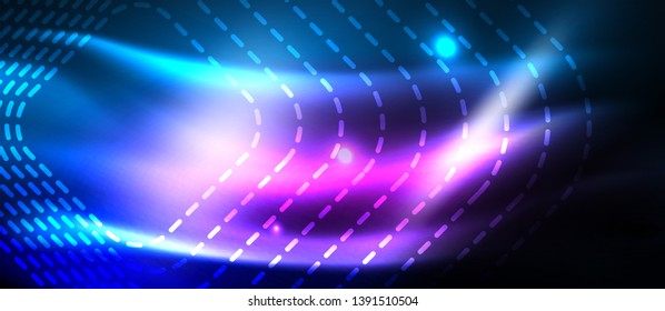 Neon glowing techno lines, hi-tech futuristic abstract background template with square shapes, vector design