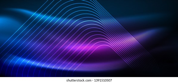 Neon glowing techno lines, hi-tech futuristic abstract background template with square shapes, vector design