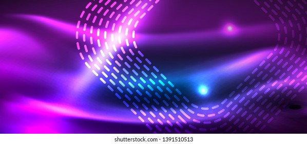 Neon linhas de tecno brilhantes, modelo de fundo abstrato futurista de alta tecnologia com formas quadradas, design vetorial