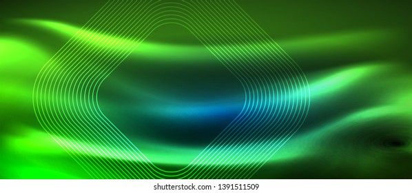 Líneas tecno brillantes de neón, plantilla de fondo abstracto de alta tecnología futurista con formas cuadradas, diseño vectorial