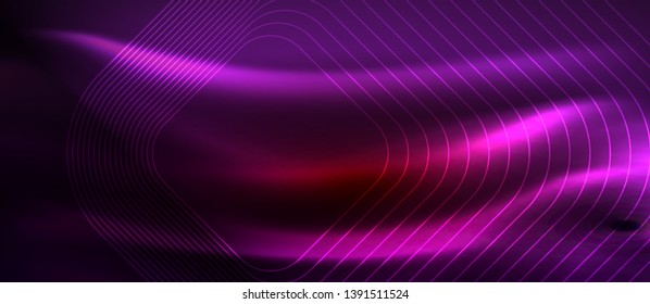 Líneas tecno brillantes de neón, plantilla de fondo abstracto de alta tecnología futurista con formas cuadradas, diseño vectorial