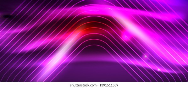 Líneas tecno brillantes de neón, plantilla de fondo abstracto de alta tecnología futurista con formas cuadradas, diseño vectorial